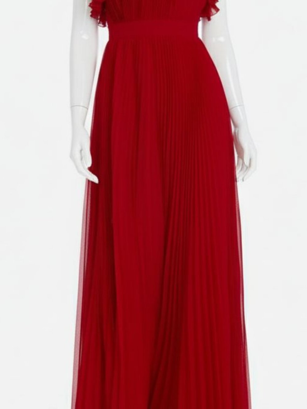 Dress the Population Women's Red Vida One Shoulder Ruffle Neck Gown Dress Sz S